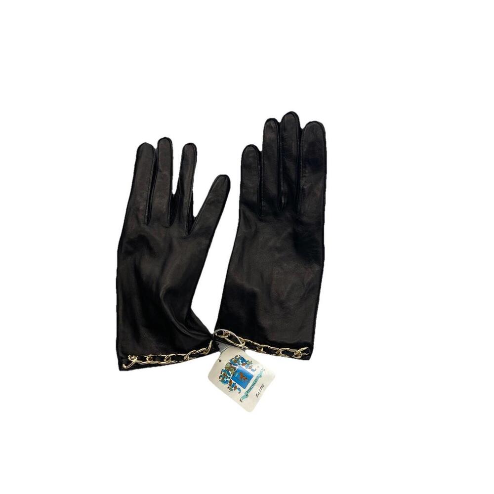 Portolano Leather Gloves Women's Size 7.5 Silk Black‎ H89